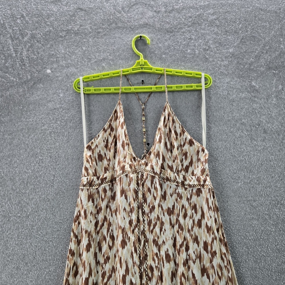 Aerie Women Dress L Brown Geometric Slit Maxi Bohemian Embroidered - Picture 6 of 10